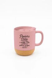 Kubek z wieczkiem Powierz Panu różowy